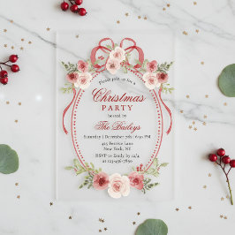 Elegante Coquette Bloemrijke Kerstfeest Acryl Uitnodigingen