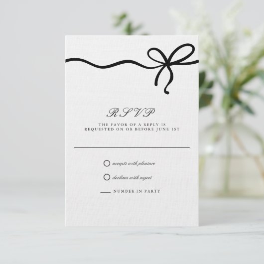 Elegante Coquette Bow Formele bruiloft RSVP (Staand voorkant)