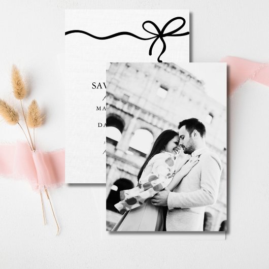 Elegante Coquette Bow Fotobruiloft Bewaar de datum Save The Date