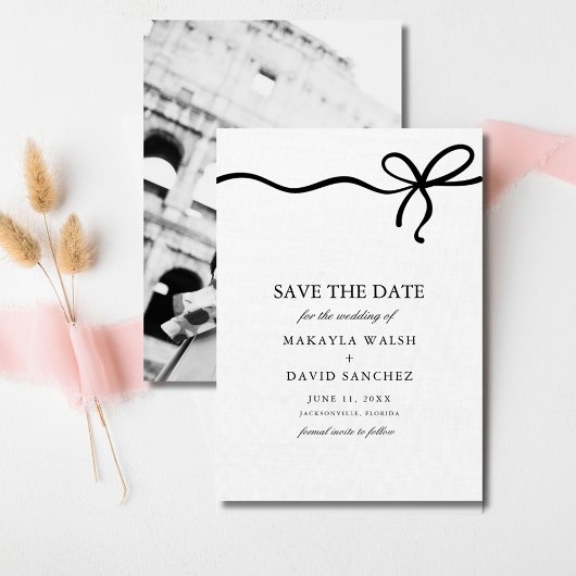 Elegante Coquette Bow Fotobruiloft Bewaar de datum Save The Date