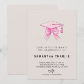 Elegante Coquette Bow Roze Afstuderen Uitnodiging (Voorkant / Achterkant)