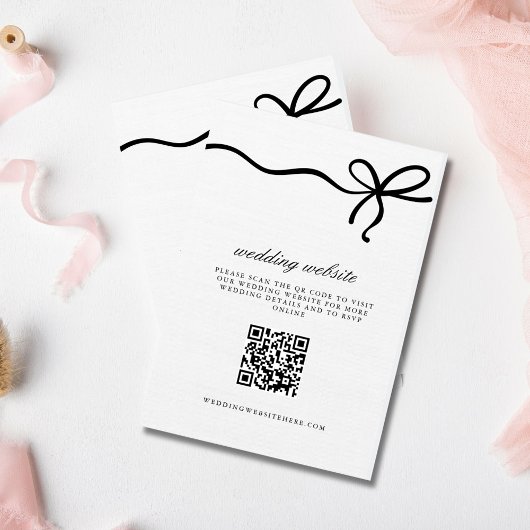 Elegante Coquette Bow Wedding Details QR Code Informatiekaartje