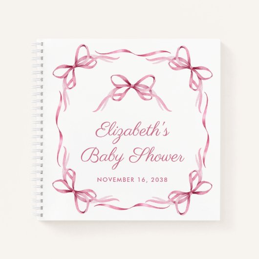 Elegante Coquette Bows Baby Meisje Douche Guest Bo Notitieboek (Voorkant)