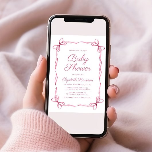 Elegante Coquette Bows Roze Baby Meisje Douche Kaart