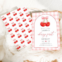 Elegante Coquette Cherry Eerste 1e Verjaardag Kaart