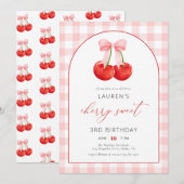 Elegante Coquette Cherry Sweet Meisje 1e Verjaarda Kaart (Voorkant / Achterkant)