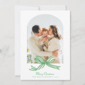 Elegante Coquette Green Bow Arch 2 Foto Kerstmis Feestdagenkaart (Voorkant)