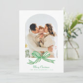 Elegante Coquette Green Bow Arch 2 Foto Kerstmis Feestdagenkaart (Staand voorkant)