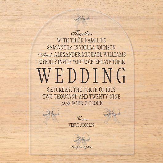 Elegante Coquette Hand getrokken strikken & bruilo Acryl Uitnodigingen (Voorkant)