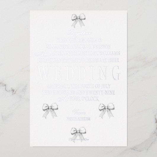 Elegante Coquette Hand getrokken strikken & bruilo Folie Uitnodiging (Voorkant)