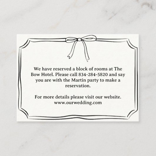 Elegante Coquette Handgetekende Boog Bruiloft Deta Informatiekaartje (Voorkant)