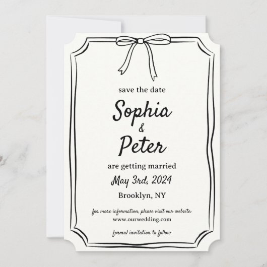 Elegante Coquette Handgetekende Boog Tijdloze brui Save The Date (Voorkant)