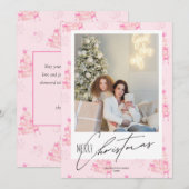 Elegante Coquette Kerstboom roze strik 1 foto Feestdagenkaart (Voorkant / Achterkant)