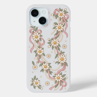 Elegante Coquette Madeliefjes & Parel Garland iPhone 15 Case