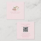 Elegante Coquette Preppy Roze Theekop met strik Vierkante Visitekaartje (Voorkant / Achterkant)