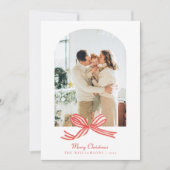 Elegante Coquette Red Bow Arch Twee Foto Kerstmis Feestdagenkaart (Voorkant)