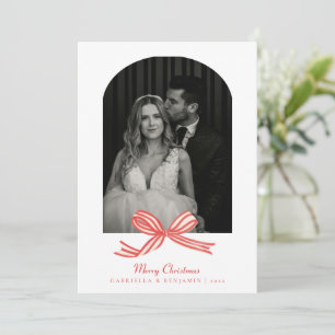 Elegante Coquette Rode Boog Foto Kerstmis Feestdagenkaart