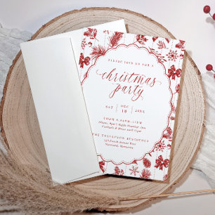 Elegante Coquette Rode Strikken Vintage Kerstfeest Kaart