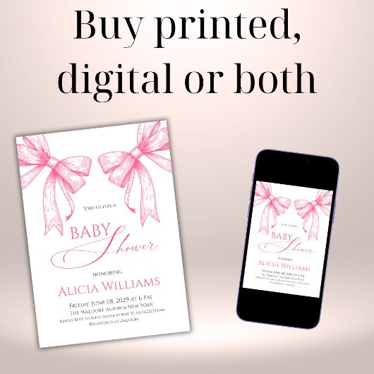 Elegante Coquette Roze Bogen Meisje Baby shower Kaart