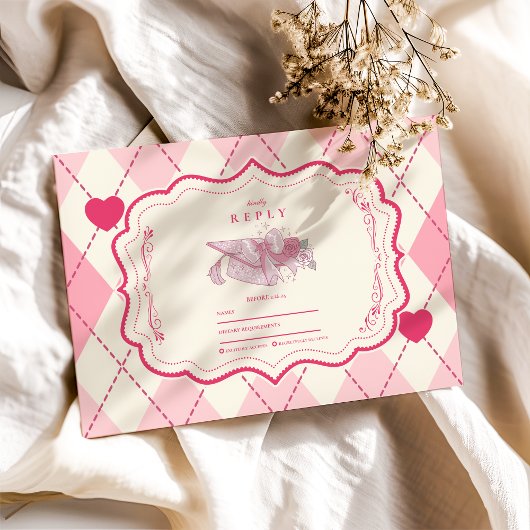 Elegante Coquette Roze Bow Afstuderen RSVP Kaartje