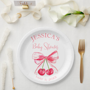 Elegante Coquette Roze Bow Baby shower Meisje Papieren Bordje