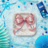 Elegante Coquette Roze Bow Baby shower Meisje Papieren Bordje (Feest)