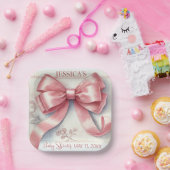 Elegante Coquette Roze Bow Baby shower Meisje Papieren Bordje (Feest)