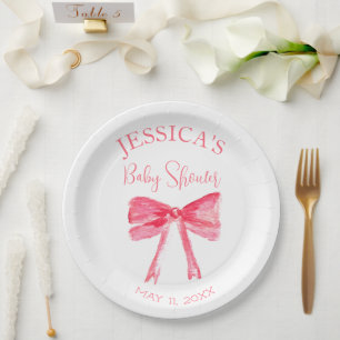 Elegante Coquette Roze Bow Baby shower Meisje Papieren Bordje