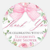 Elegante Coquette Roze Bow en Rozen Dank u Ronde Sticker (Voorkant)