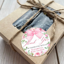 Elegante Coquette Roze Bow en Rozen Dank u Ronde Sticker