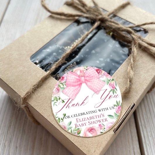 Elegante Coquette Roze Bow en Rozen Dank u Ronde Sticker