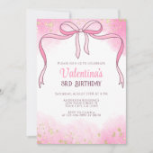 Elegante Coquette Roze Bow Gouden Glitter Verjaard Kaart (Voorkant)