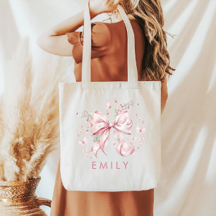 Elegante Coquette Roze Bow Parels Tote Bag
