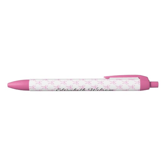 Elegante Coquette Roze Bow Script Naam Monogram Zwarte Inkt Pen (Bovenkant)