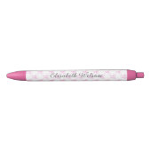 Elegante Coquette Roze Bow Script Naam Monogram Zwarte Inkt Pen (Voorkant)