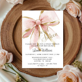 Elegante Coquette Roze & Gouden Strik Sweet Sixtee Kaart