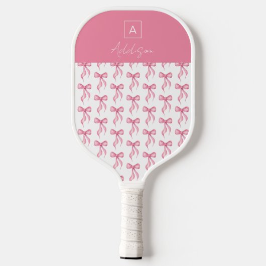 Elegante Coquette Roze strik Monogram Pickleball Paddle (Achterkant)