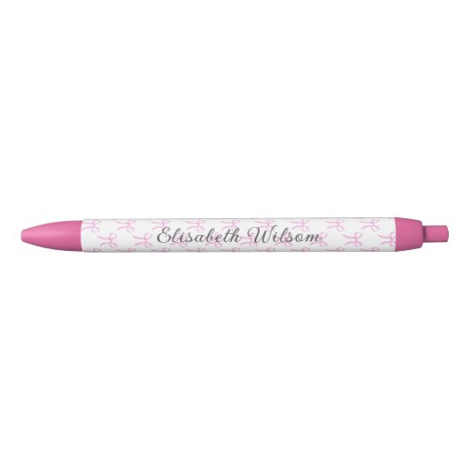 Elegante Coquette Roze Strik Script Naam Monogram Zwarte Inkt Pen (Voorkant)