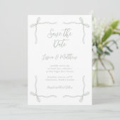Elegante Coquette Sagegroene Bogen en Geloften Tro Save The Date (Staand voorkant)