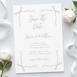 Elegante Coquette Sagegroene Bogen en Geloften Tro Save The Date