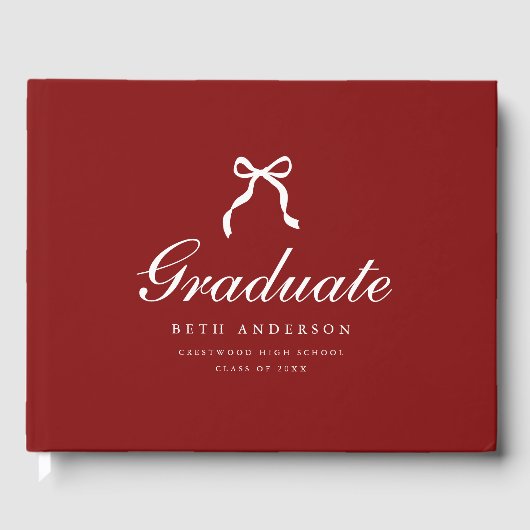 Elegante Coquette Script Afstudeerfeest Wijnrood Gastenboek (Voorkant)