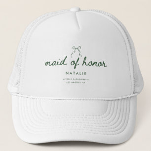 Elegante Coquette Script Bruidsmeisje Naam Trucker Pet