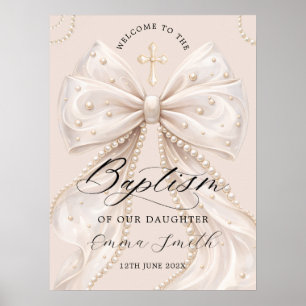 Elegante Coquette Strik met Parel Doop Welkom Poster