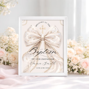 Elegante Coquette Strik met Parel Doop Welkom Poster