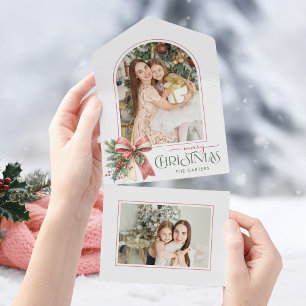Elegante Coquette Striking Kerstmis Boog Foto All In One Uitnodiging
