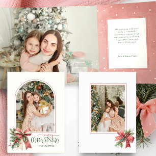 Elegante Coquette Striking Kerstmis Boog Foto Drieluik Kaart