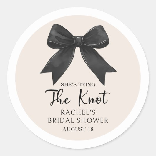 Elegante Coquette Zwarte Strik Bruidsborrel Sticke Ronde Sticker (Voorkant)