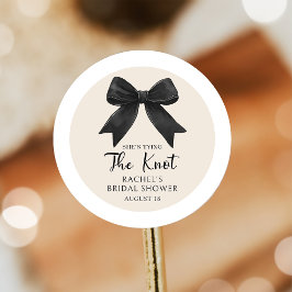 Elegante Coquette Zwarte Strik Bruidsdouche Sticke Ronde Sticker