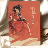 Elegante Coral Art Nouveau Wedding Menu Kaart