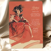 Elegante Coral Art Nouveau Wedding Menu Kaart